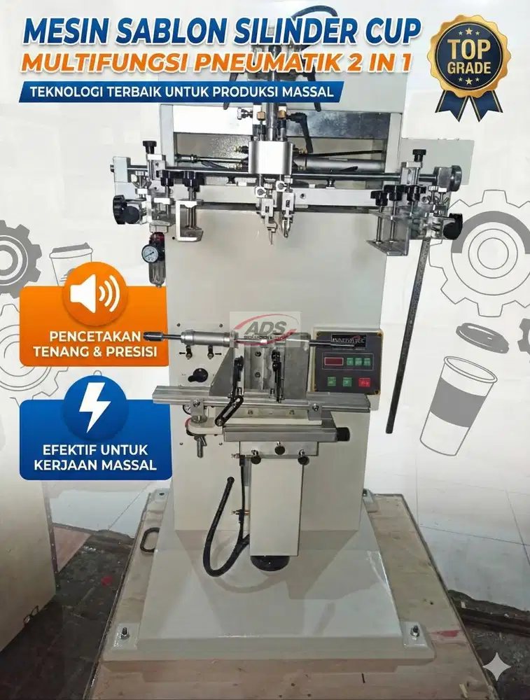 MESIN SABLON SILINDER CUP MULTIFUNGSI DENGAN SISTEM PNEUMATIC 2 IN 1