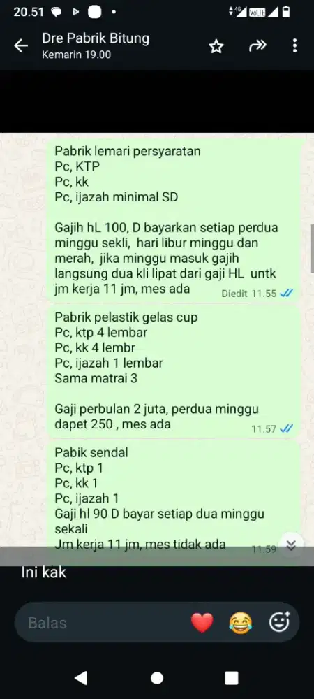 Pekerja pabrik di area Bitung tangerang