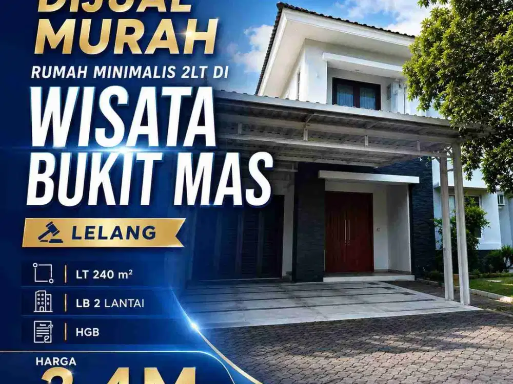 Dijual Murah Lelang Rumah Minimalis 2lt di Wisata Bukit Mas