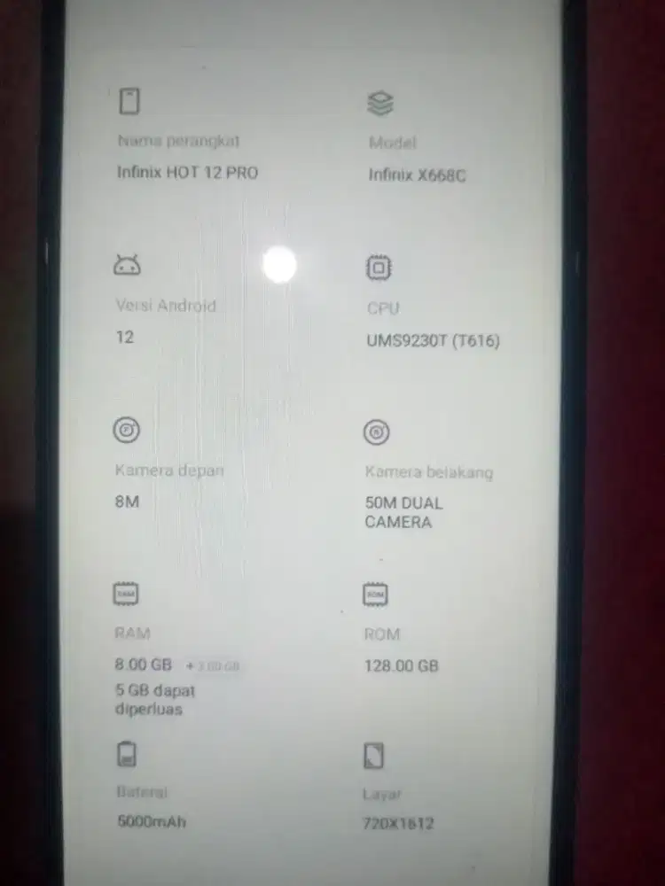 di jual hp Infinix hot 12 pro ram8+5/128GB
