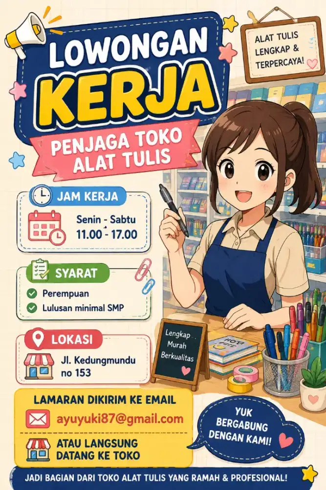 Dibutuhkan penjaga toko