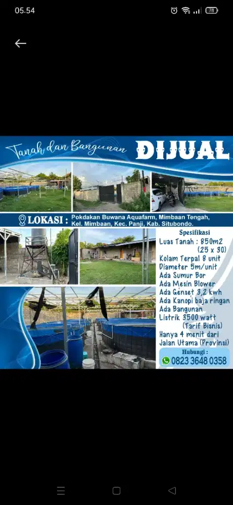 Dijual Tanah dan Bangunan (Ada Kolam Ikan)