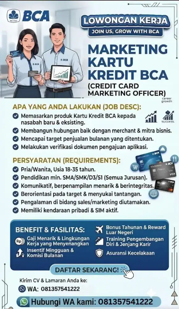 Di butuhkan sales marketing kartu kredit