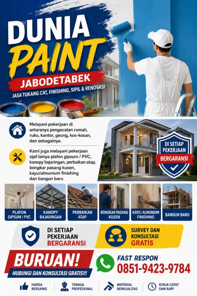Jasa tukang cat,perbaikan atap, finishing, & Renovasi