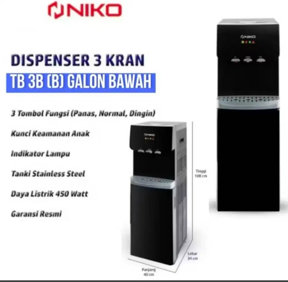 Dispenser Niko TB 3B galon bawah baru 1 bulan
