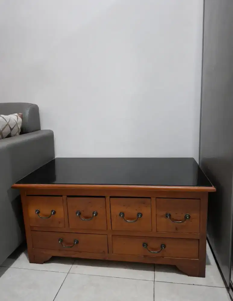 Meja ruang tamu jati kuno antik banyak laci