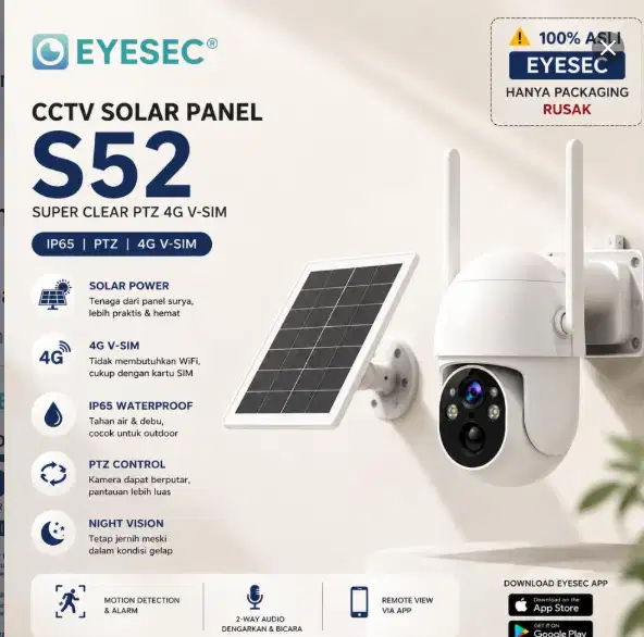 CUCIGUDANG EYESEC S52 CCTV Solar Panel 4G V-SIM PTZ IP65 Outdoor – Tan