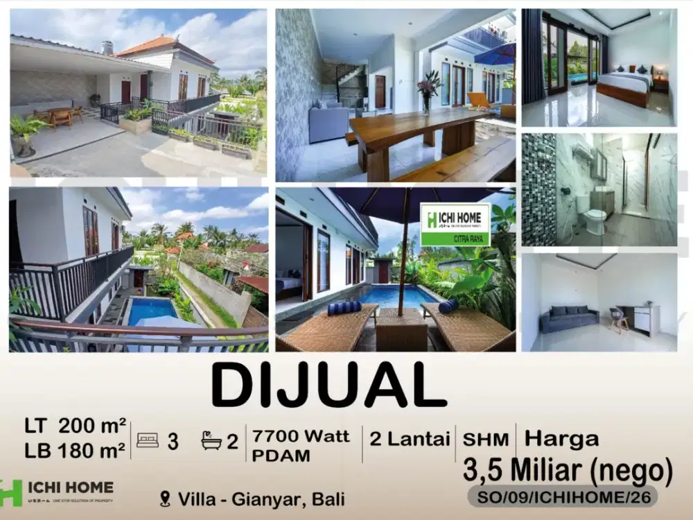 Villa Mewah Cantik Terdapat Kolam Renang Sudah SHM di Gianyar Bali