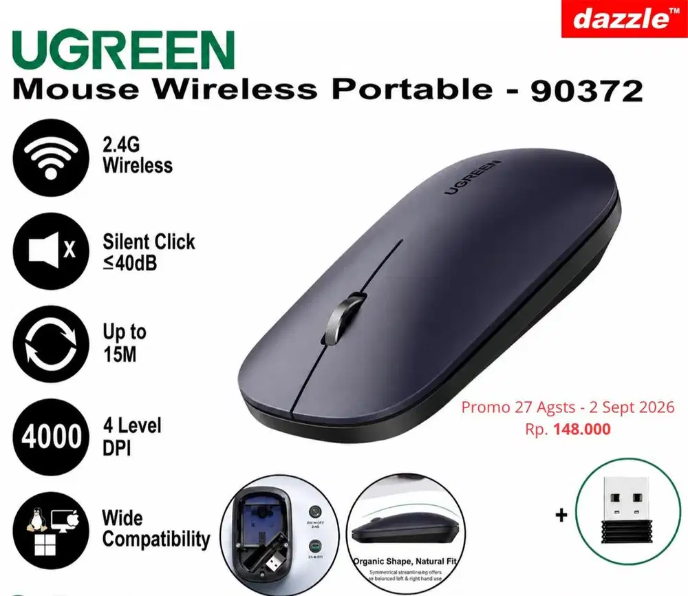 Mouse Ugreen Wireless Black 90372