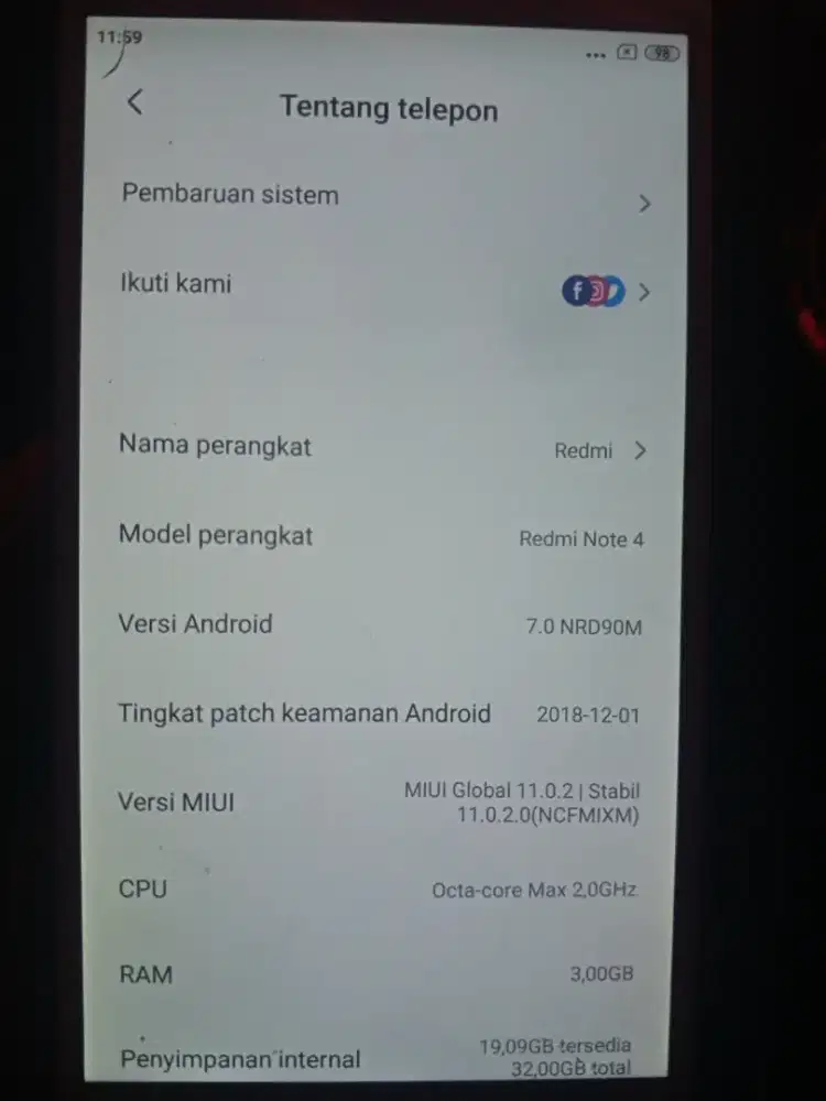 Redmi note 4 ram 3Gb