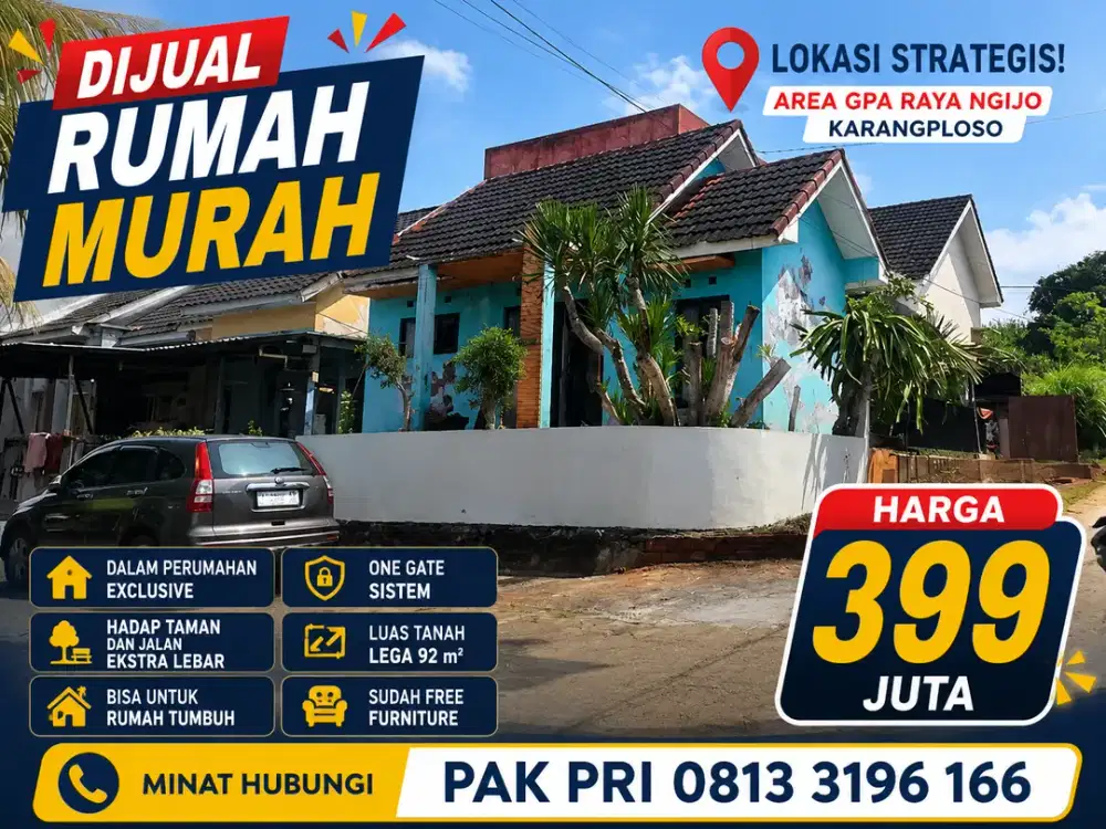 Rumah Murah Posisi Hook 399 Juta Free Furniture di Perumahan Eksklusif Karangploso