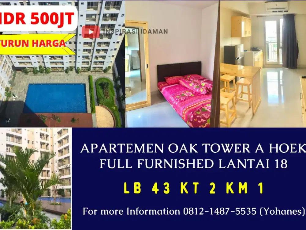 Apartemen Oak Tower A HOEK!! 2BR Full Furnished Lantai 18