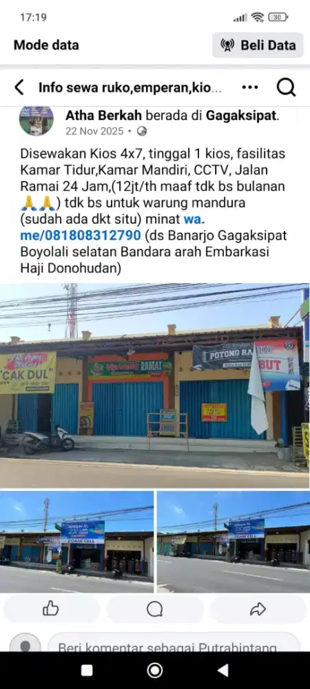 Disewakan Kios Strategis&Ramai Ds Gagaksipat  Timur Bandara Adisumarmo