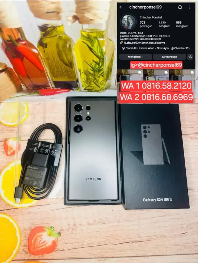 Hp likeNEW samsung S24 ULTRA ram 12gb istimewa grs resmi free ADAPTOR