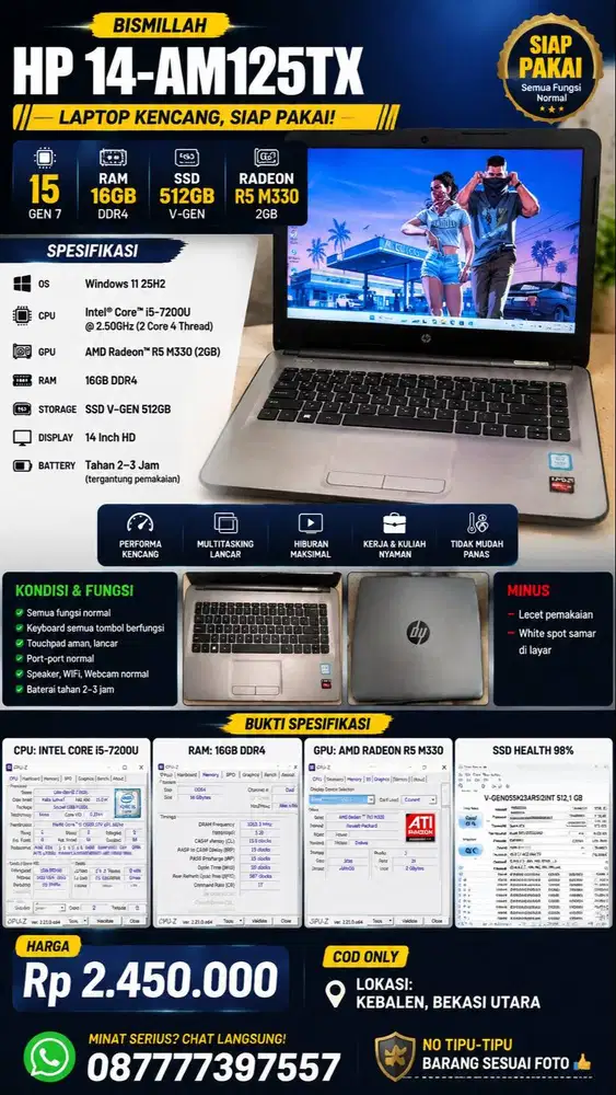 LAPTOP HP 14 – CORE i5 | RAM 16GB | SSD 512GB