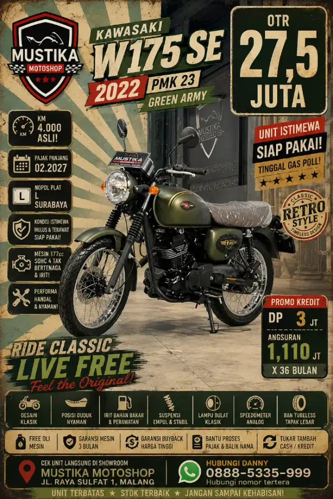 Km 4rb Istimewa‼️W175 SE 2022 PMK 2023. DANNY Mustika Motor Malang