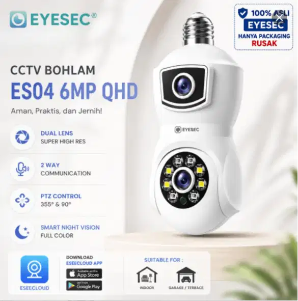 CUCIGUDANG EYESEC ES04 CCTV Bohlam 6MP QHD Dual Lens PTZ WiFi 355° – T