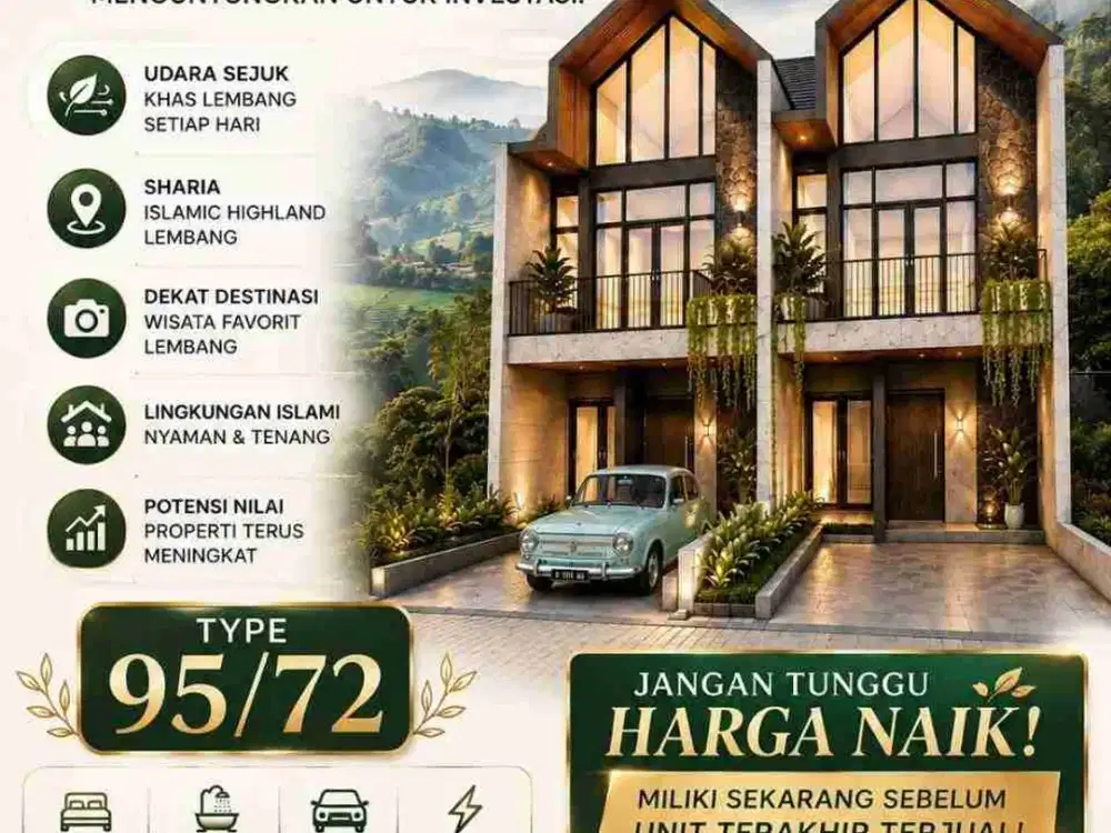 Jual Rumah Baru Villa cluster di Lembang Bandung Utara 2 Lantai + Minipool