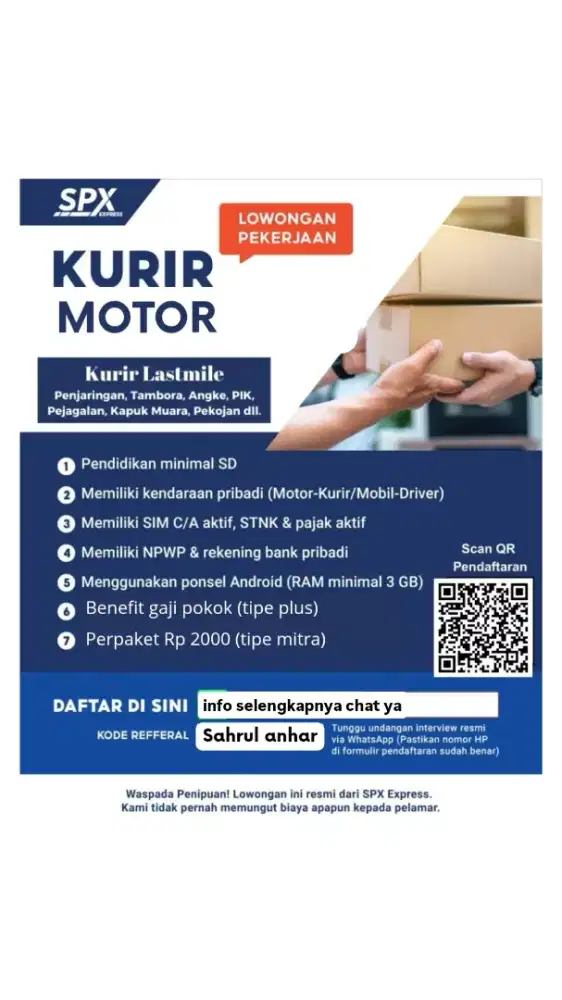 URGENT DIBUTUHKAN KURIR MOTOR SPX EXPRESS All Area