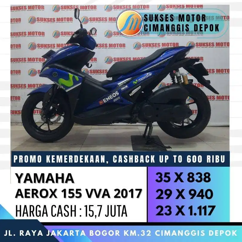 YAMAHA AEROX 155 VVA 2017 CASH KREDIT CC/PAYLATER ADM 0%