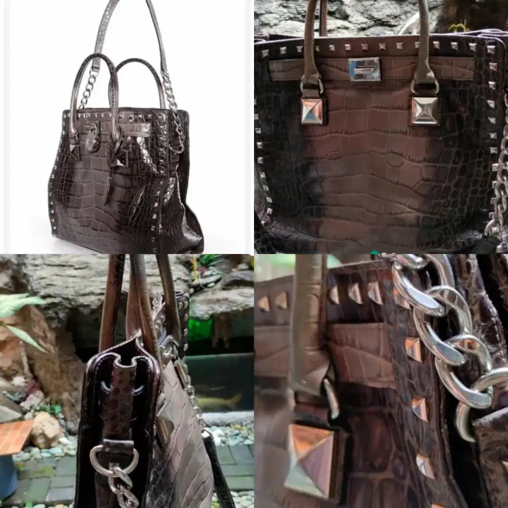 mk kors croc hamilton shoulder grey