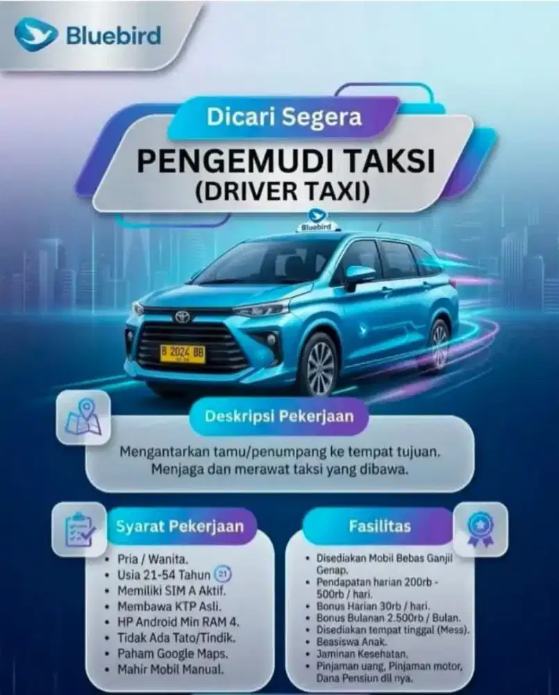 Butuh driver taksi segera