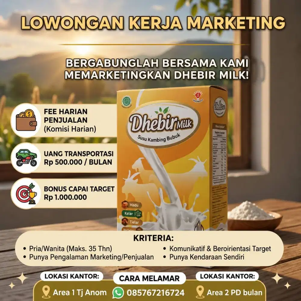 Loker Marketing Produk Susu Kambing Etawa