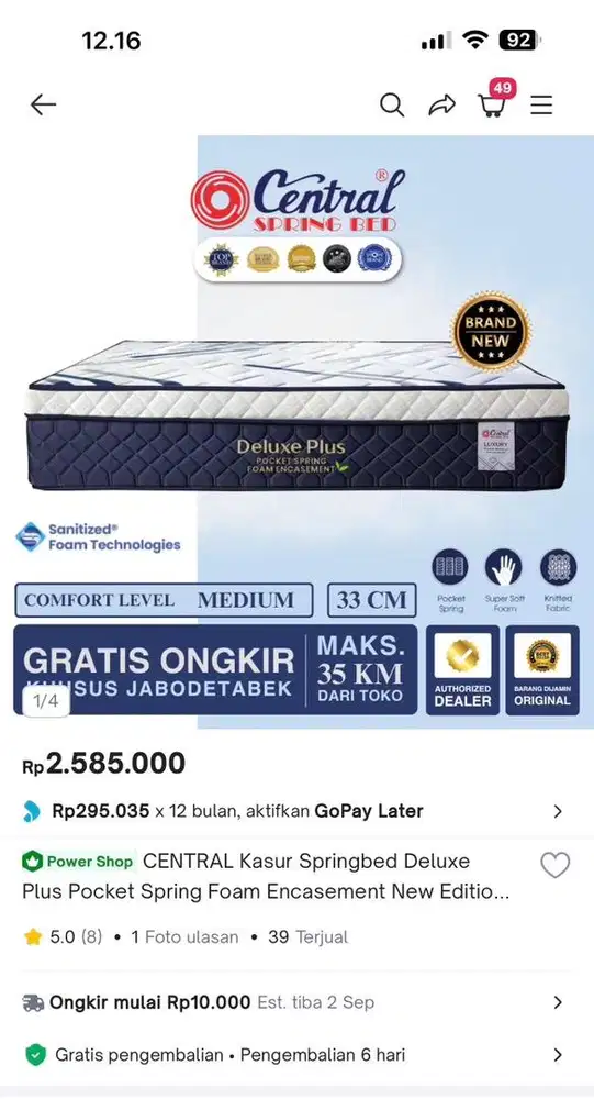 Murah Kasur spring central 160x200