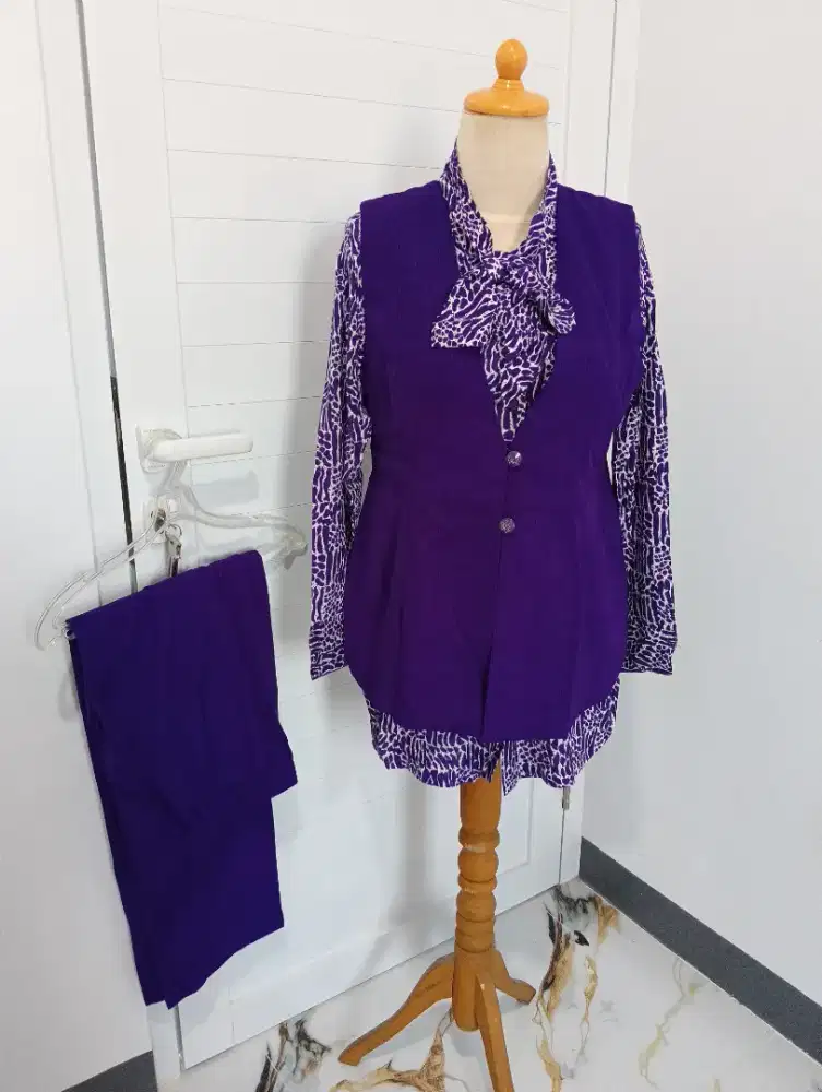 Setelan Blazer Rompi Ungu Modern kekinian Elegan Cakep banget
