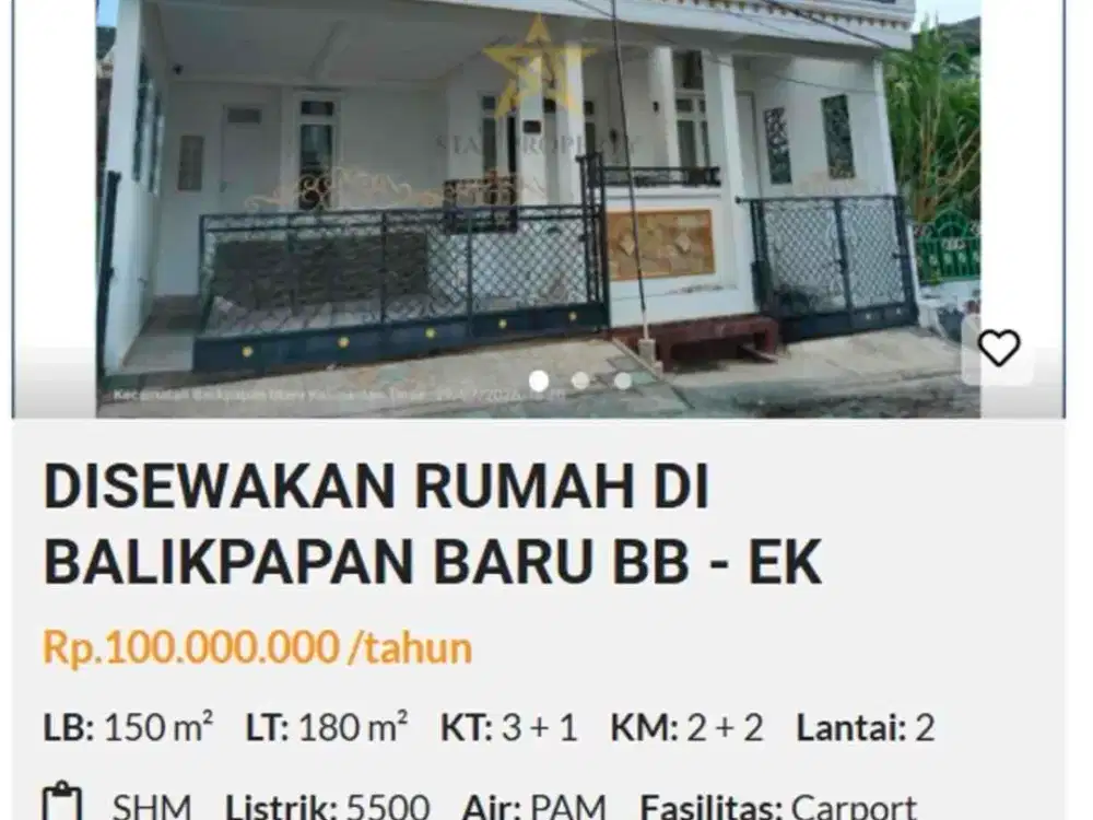 DiSewakan Rumah Di Balikpapan Baru dekat mall fantasi