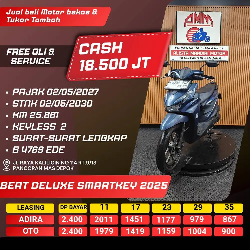 BEAT DELUXE SMARTKEY 2025 PAJAK HIDUP REMOT 2 CC CASH / KREDIT ALISTA