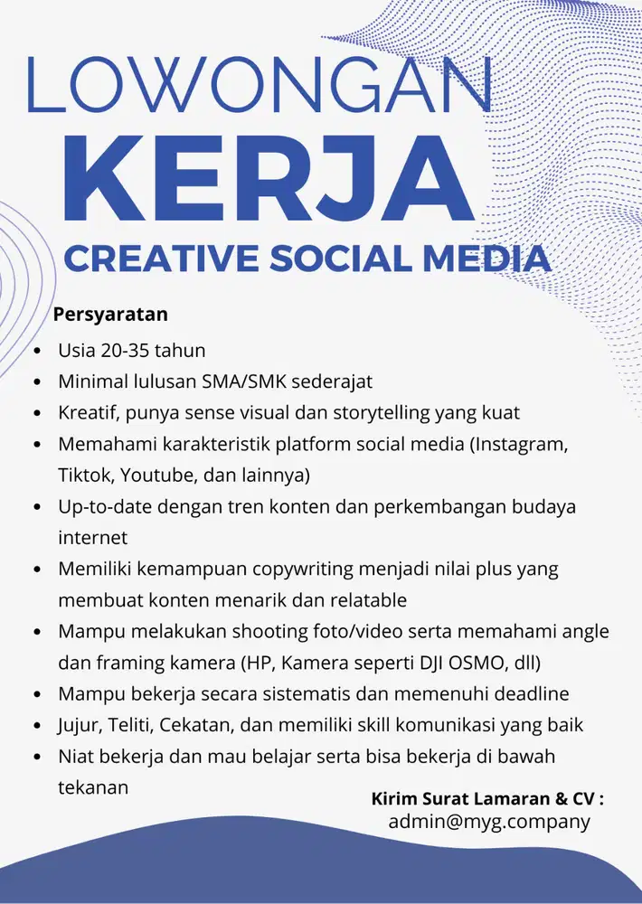 Lowongan Kerja Creative Sosial Media di Daerah Kembangan Jakarta Barat
