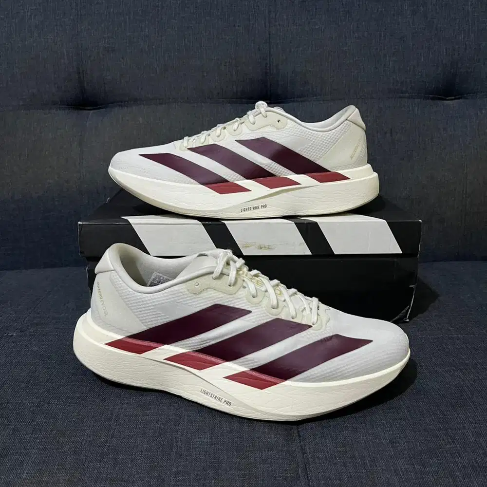 Sepatu Running Adidas Adizero EVO SL Woven White Maroon Size 44 2/3