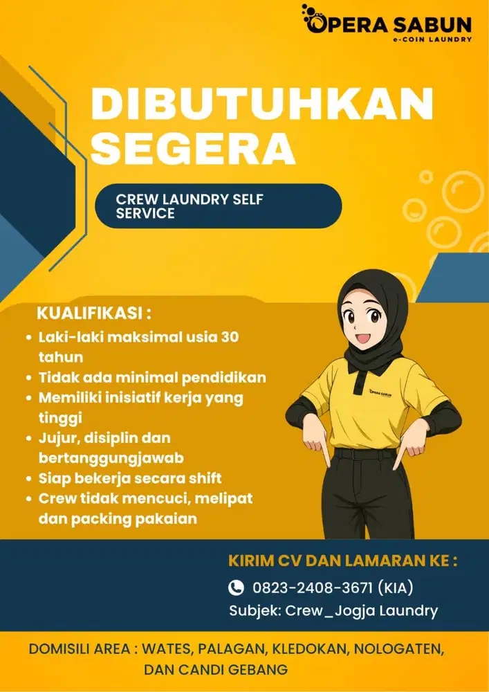 Lowongan Kerja Crew Laundry Self Service