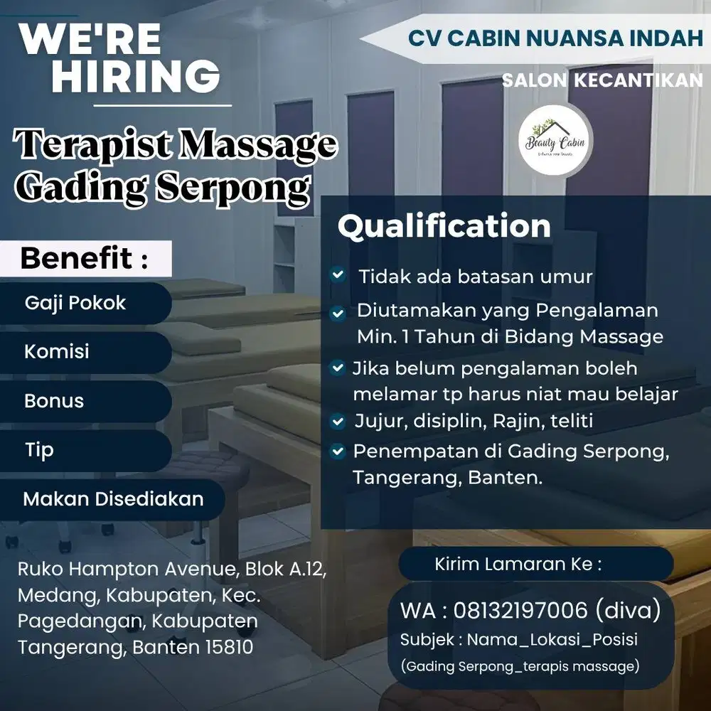 Lowongan Terapis/Beautician, Gading Serpong (tangerang, Banten)