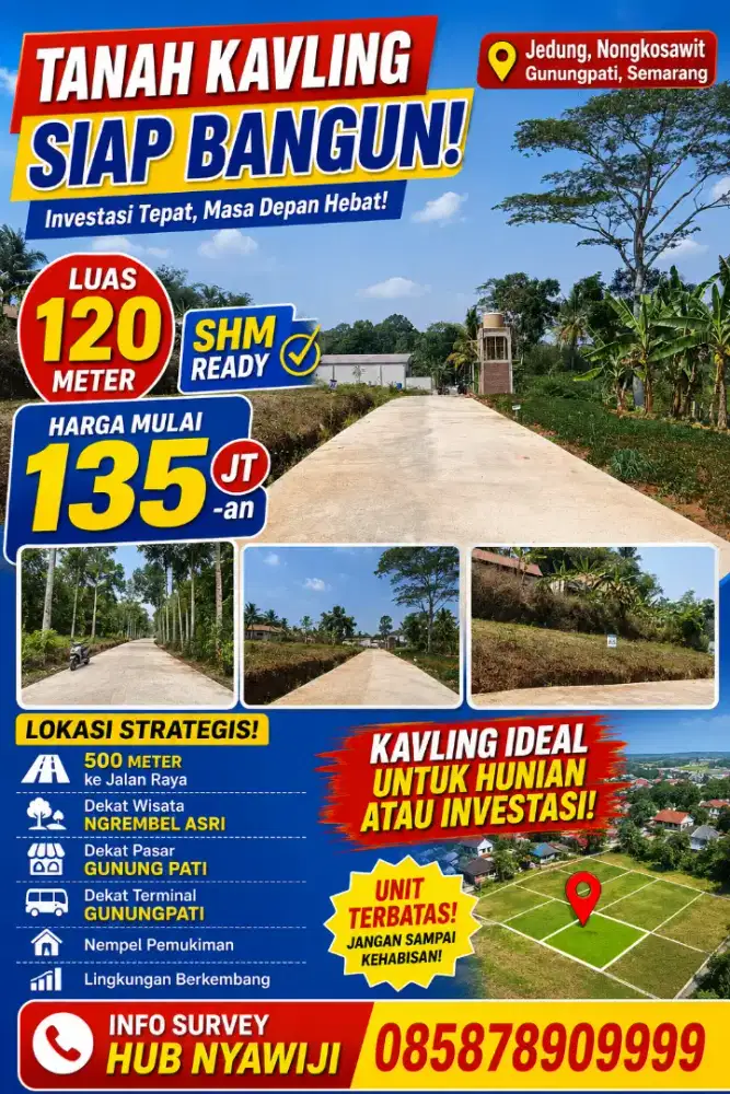 TANAH KAVLING MURAH SHM READY DEKAT WISATA NGREMBEL DI GUNUNGPATI