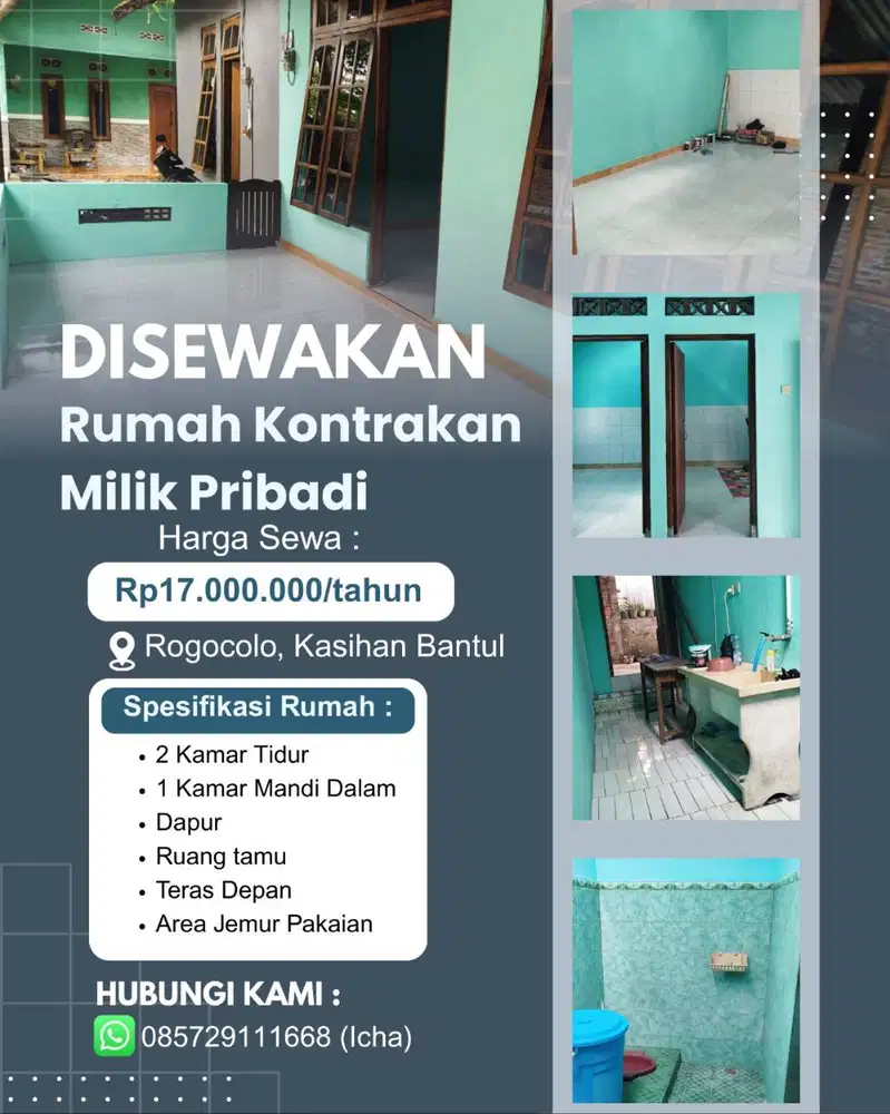 DISEWAKAN RUMAH KONTRAKAN MILIK PRIBADI, LANGSUNG PEMILIK – ROGOCOLO,