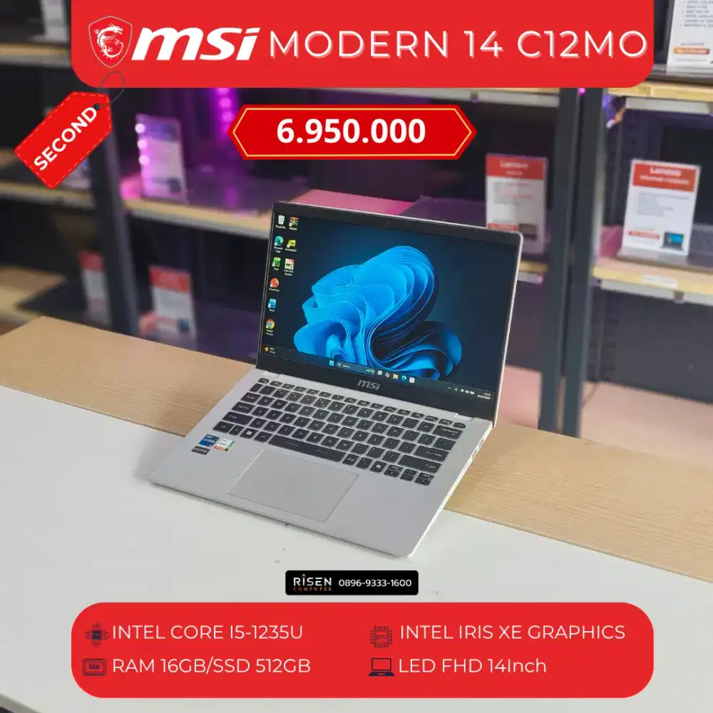 MSI MODERN 14 C12MO Intel Core I5-1235U RAM 16GB SSD 512GB FHD 14Inch