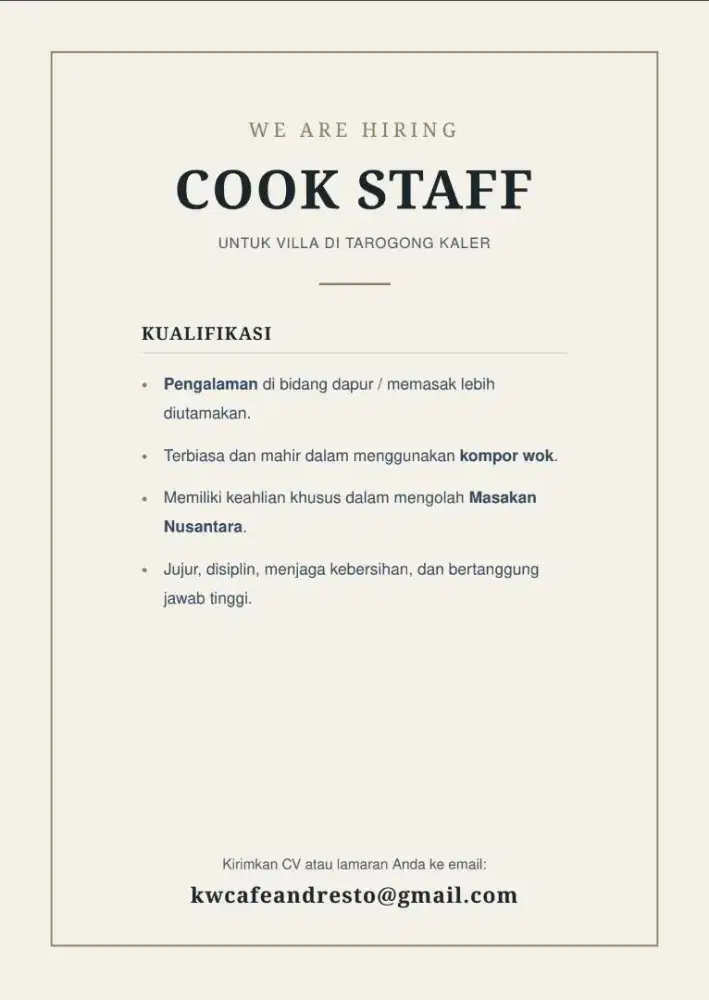 Loker Cook Staff
