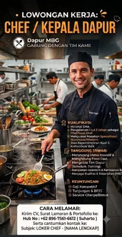 BUTUH CHEF SEGERA