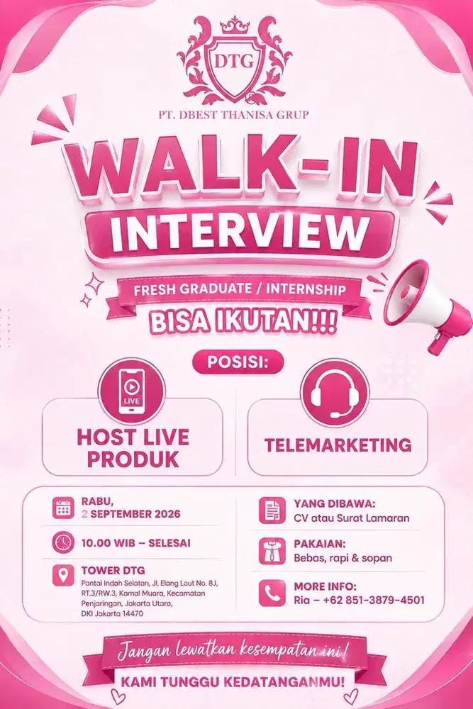 LOWONGAN PEKERJAAN HOST LIVE PRODUK & TELEMARKETJNG