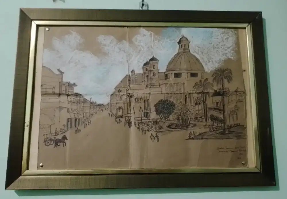 2 lukisan sketsa tua th 1942 & 1947
