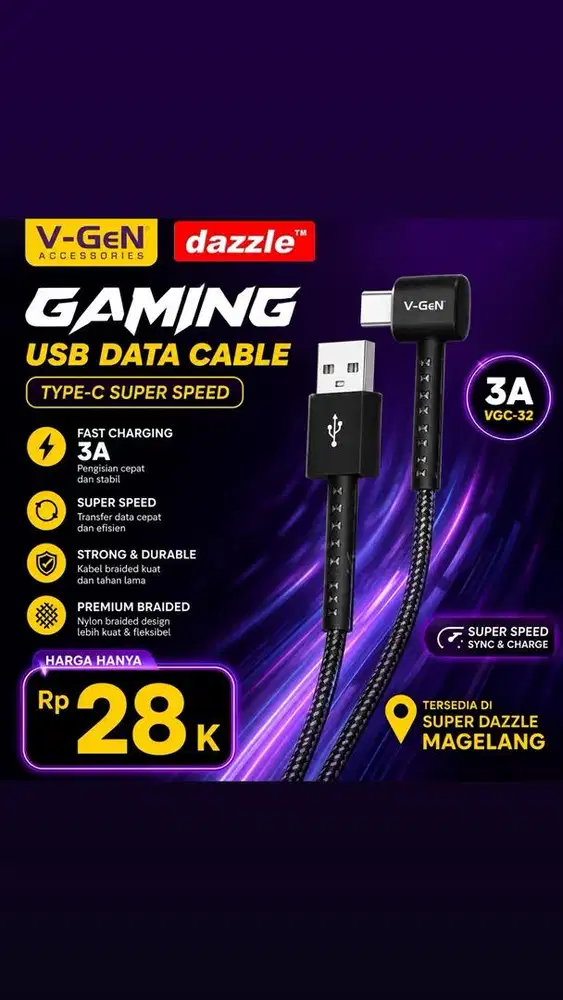 Kd vgen vgc 32 gamming usb to c 3A 1m black