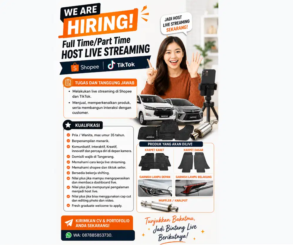 Lowongan Kerja Host Live Streaming Full Time/Part Time