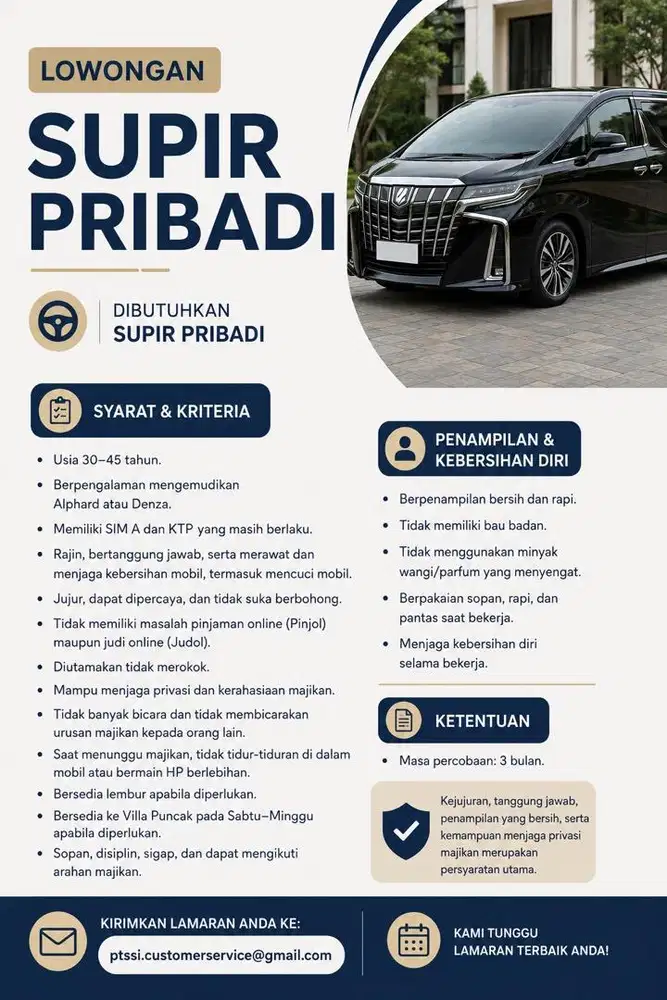 Lowongan kerja supir pribadi