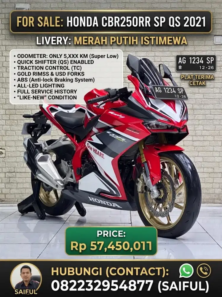 Odo 5rb Istimewa!!Honda CBR 250RR Sp Qs 2021 Plat Terima Cetak-Mustika