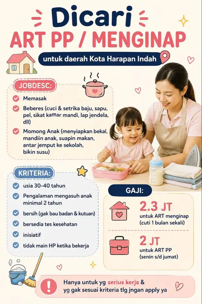 DIBUTUHKAN ART PP / MENGINAP - BEKASI