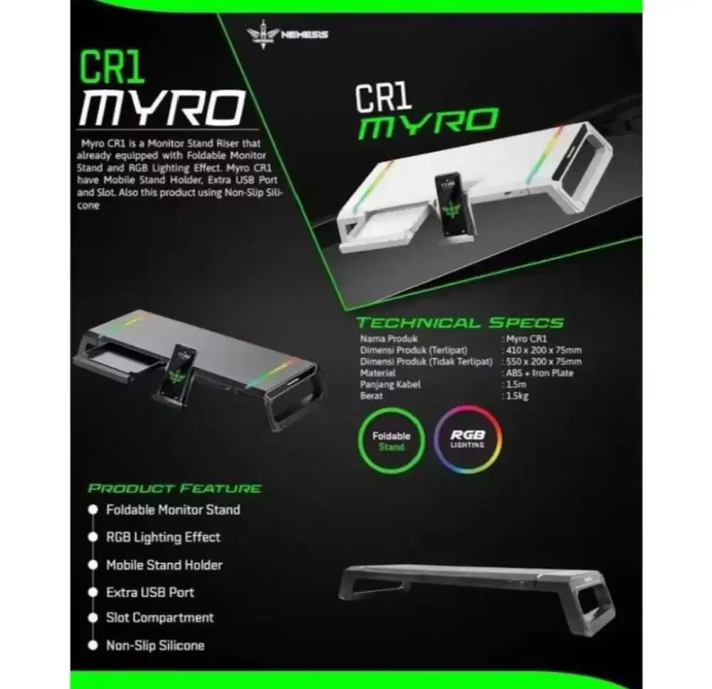 Stand Monitor Laptop RGB NYK Nemesis CR1
