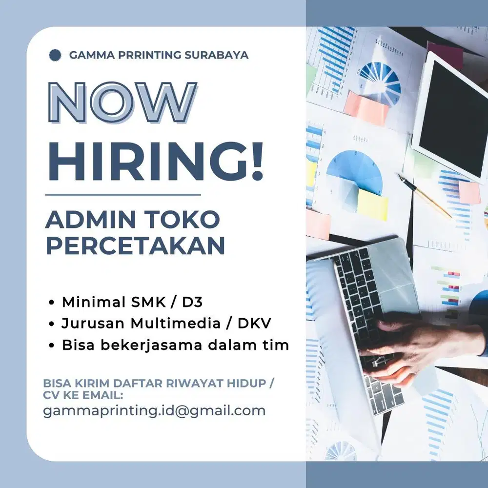 Lowongan Kerja Admin Toko Percetakan Digital Printing Surabaya