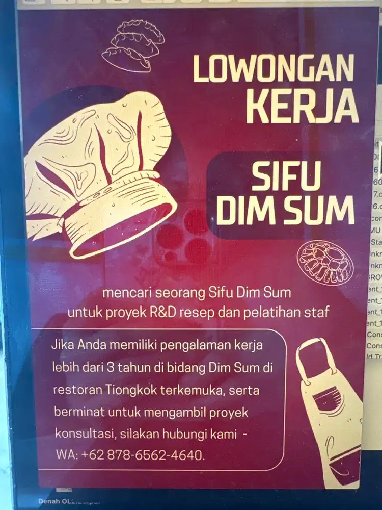 [Lowongan Kerja] Sifu Dim Sum (Konsultant/Proyek)